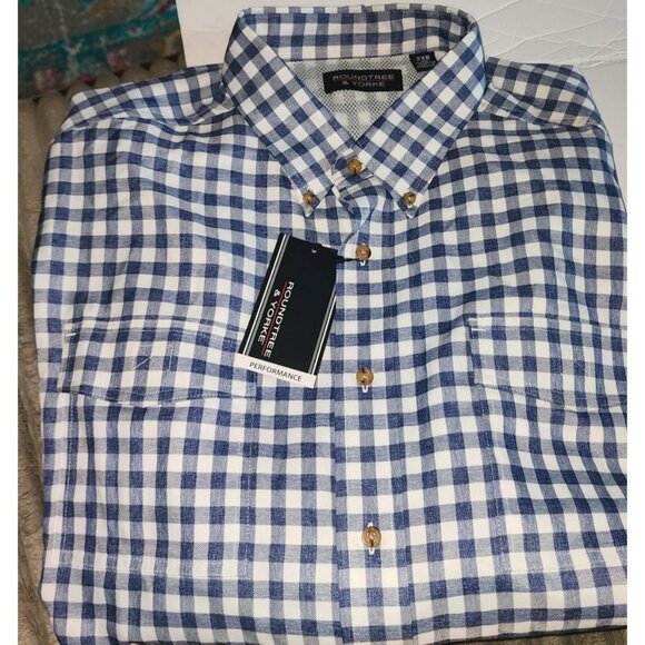 Roundtree & Yorke Men's 2XB Blue & White Check Button-Down Shirt Long Sleeve New - Picture 9 of 15